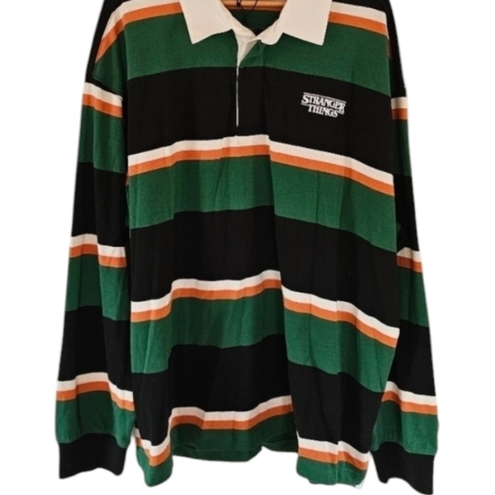 STRANGER THINGS X H&M COLAB STRIPED COLLARED RELAXED RUGBY SHIRT SIZE US XS